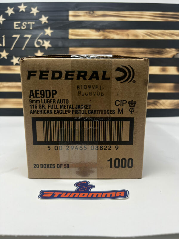 FEDERAL AMERICAN EAGLE 9MM 115GR FMJ 1000 Rounds Free Shipping! 9DP